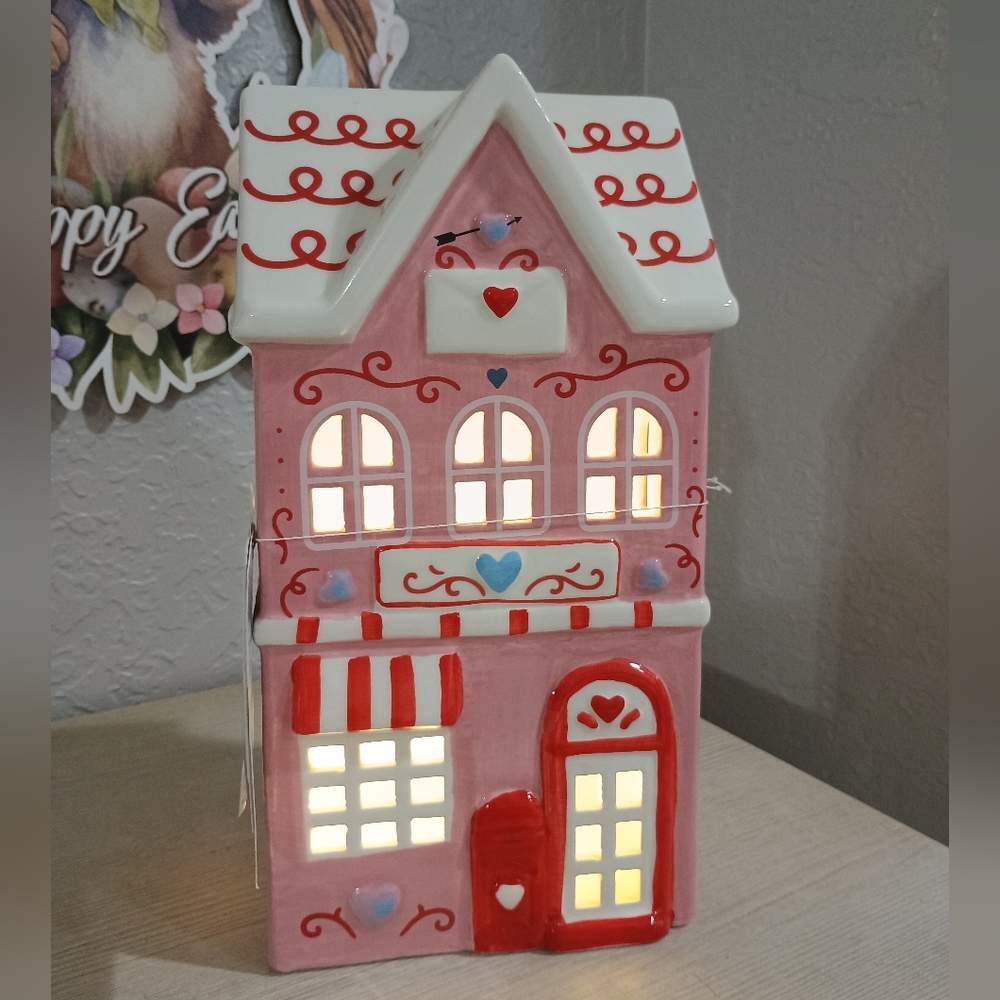 LED Porcelain Valentine's House Post Office Love Letter NEW